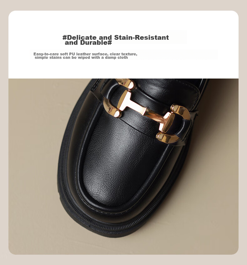 ZHR Women's Loafers, Soft-Soled Versatile Round-Toe Leather Shoes, British Style Chunky Heel Women's Shoes, OFTEP06, Black, Size 38 4