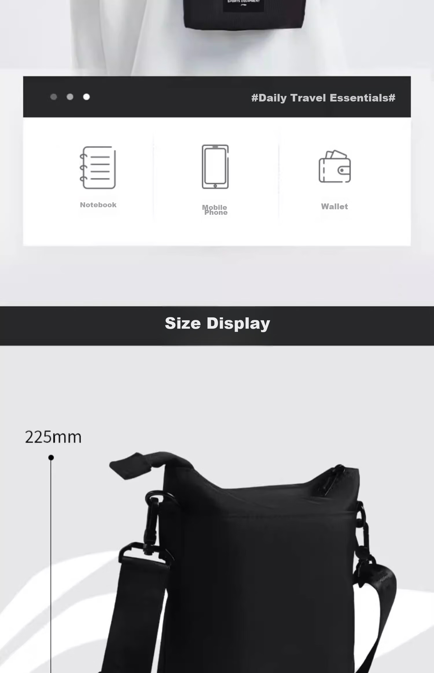 Li-Ning Crossbody Bag, Travel Bag for Men, High-End Business Shoulder Bag, Large Capacity Commuter Portable Bag, Personal Messenger Bag, Phone Pouch 3
