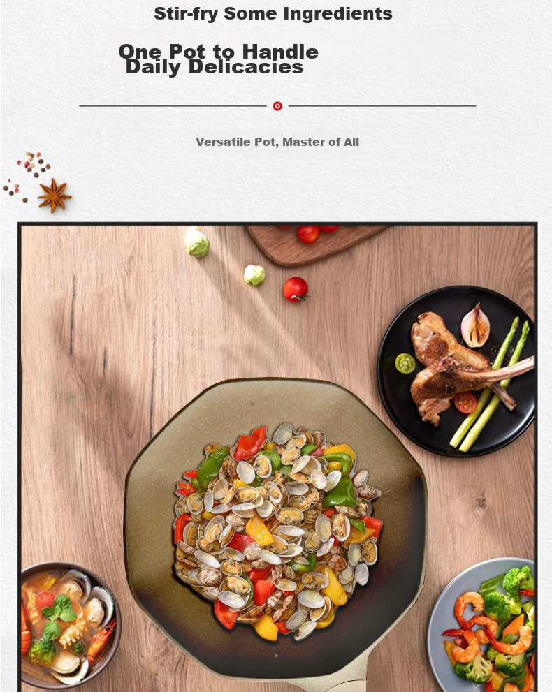 OLOFE Titanium Non-Stick Octagonal Pan, Non-Stick Frying Pan, Flat Bottom Wok, Deep Frying Pan, Home Cooking Pan with High Aesthetic Value, 32cm 10