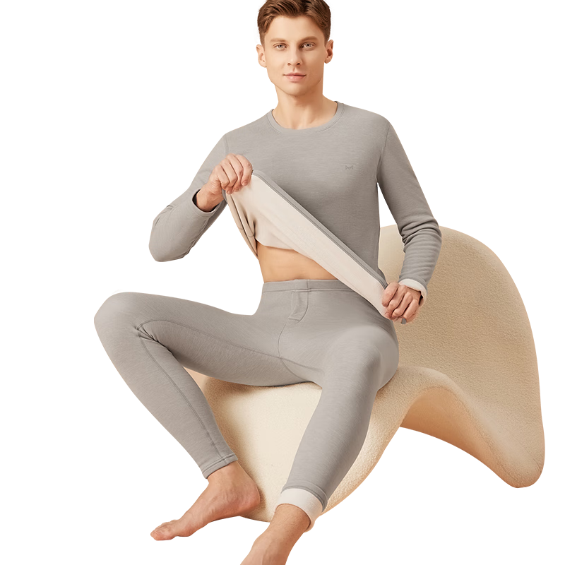 MiiOW [Cashmere Protein] Men's Thermal Underwear, Fleece-Lined Thickened Autumn Top And Pants Set, Base Layer Underwear for Me