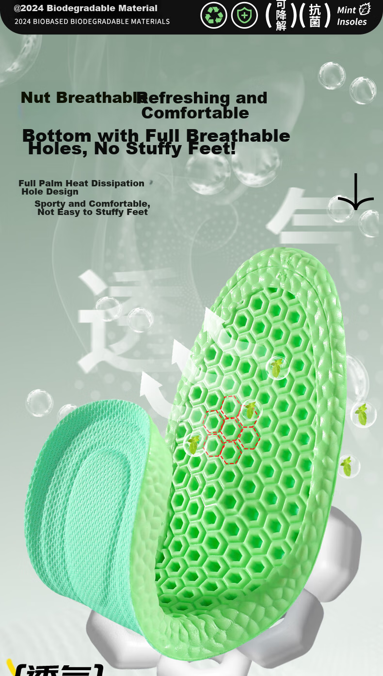 3AnGnI Antibacterial Deodorizing Insoles for Men And Women, Sports Military Training Shock-Absorbing Breathable Biodegradable Eco-Friendly Material, 2 Pairs, Size 41-42 11