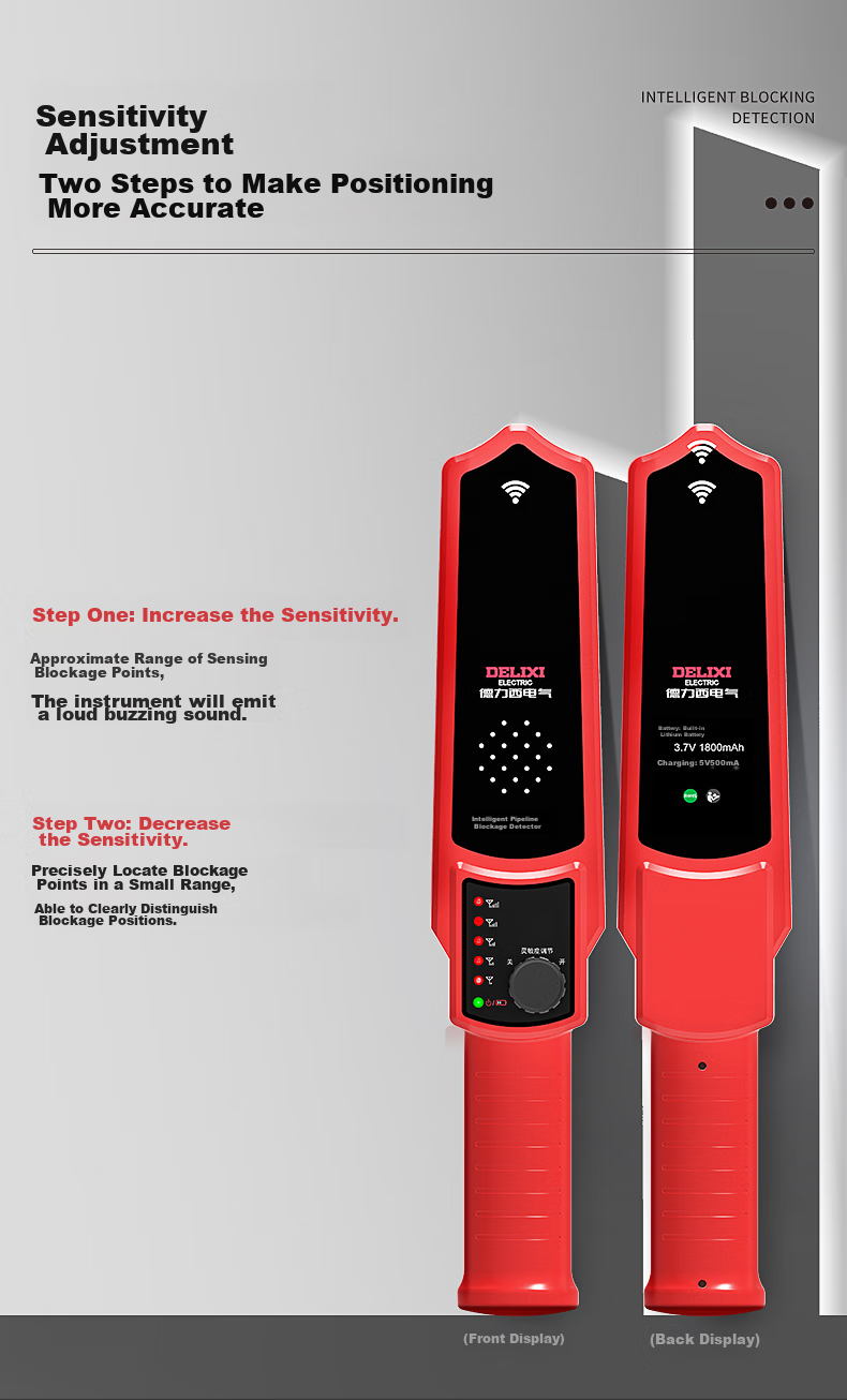 DELIXI ELECTRIC Intelligent Pipeline Blockage Detector, High-Precision Blockage Detection Device, Electrician's Blockage Detector, Detection Instrument, 20 Meters 15