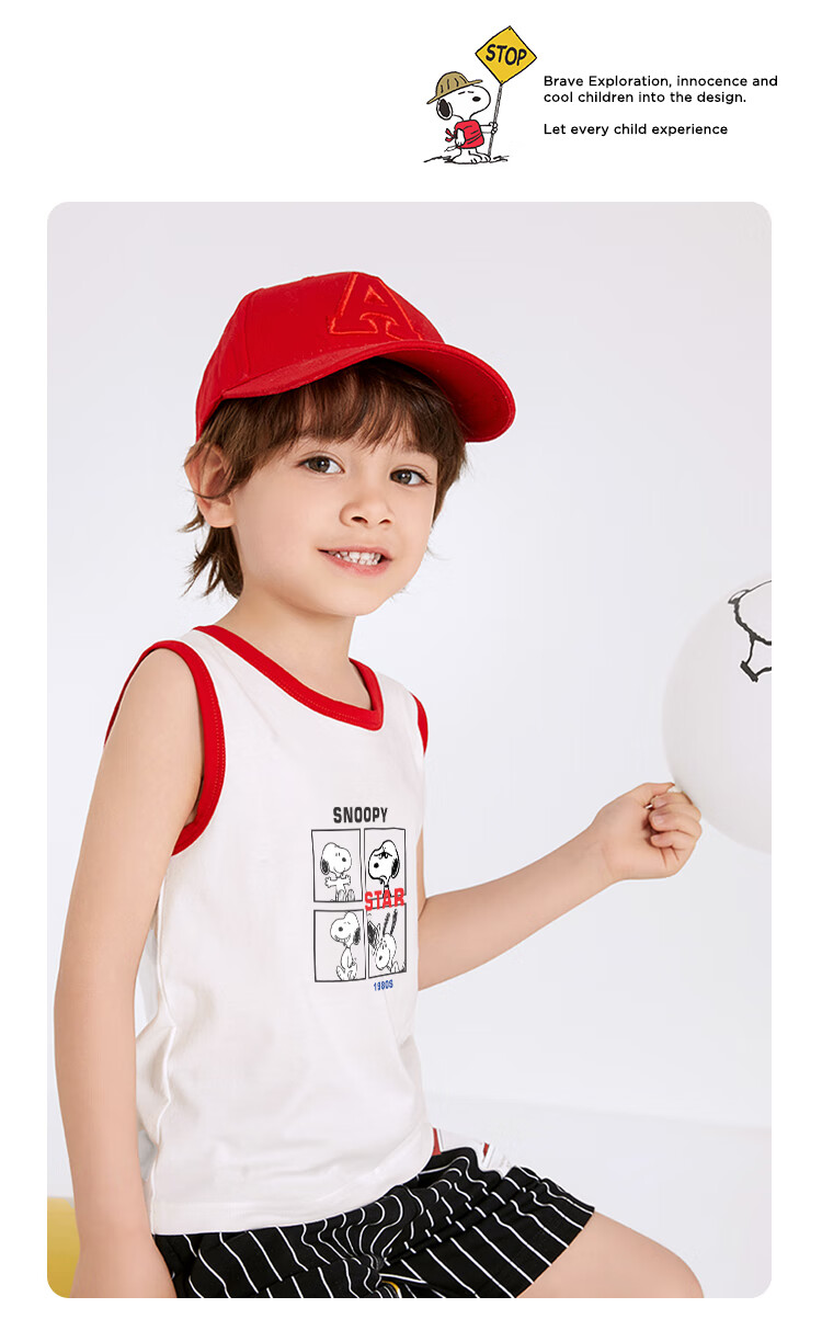 SNOOPY Children's Clothing, Boys' Sleeveless Vest Top, 2-Piece Set, for Young Children, Summer Thin Breathable Clothes 13