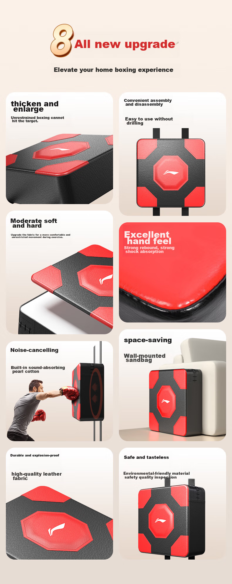 Li-Ning Boxing Wall Target Training Equipment, Home Use Adult Punching Bag, Wall-Mounted without Drilling, Kickboxing Sandbag, Indoor Use for Childre 3