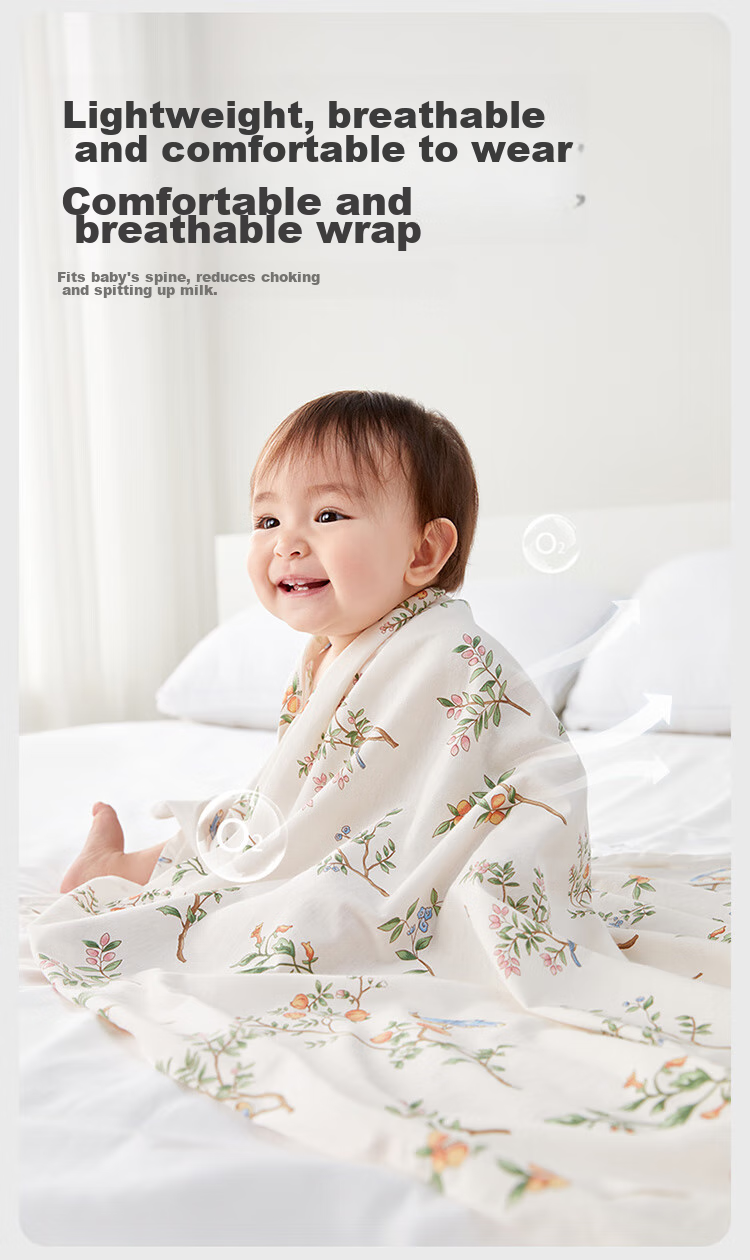 PurCotton Baby Swaddle, Antibacterial Knitted Blanket, Pure Cotton Newborn Wrap, Air Conditioning Cover, Fairy Tale Tree House Design, 90×90cm 7