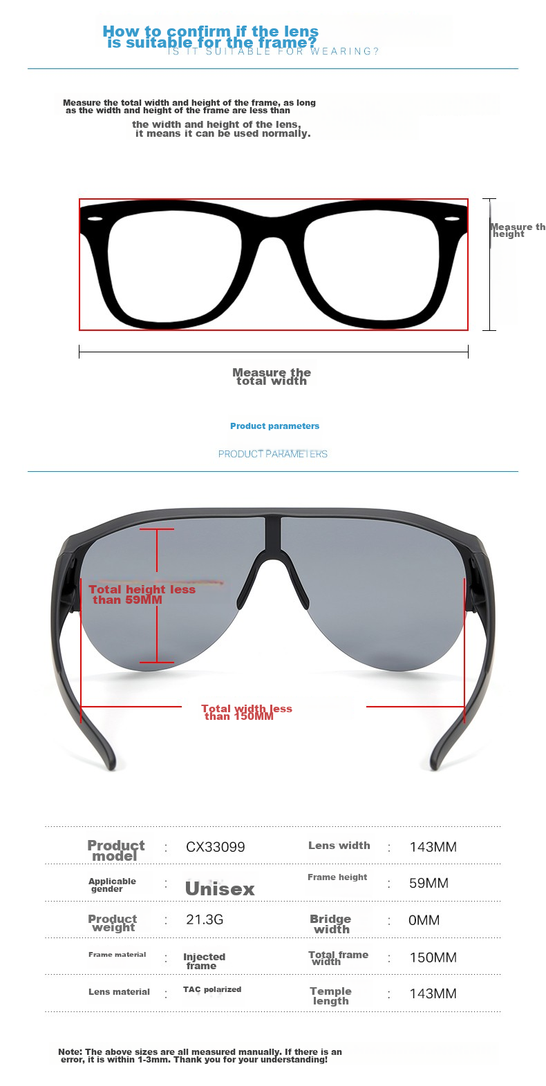 CAXMAN Sunglasses Clip-On Myopia Glasses for Men And Women, Polarized Sunglasses, Outdoor Sports Windproof Sandproof Cycling Glasses with Clip-On Prescription Lenses 8