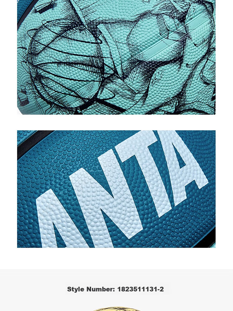 ANTA Children's Basketball, Elementary School Students' Youth Indoor And Outdoor Wear-Resistant Rubber Size 7 Basketball, Sky Blue No. 7 Basketball 16