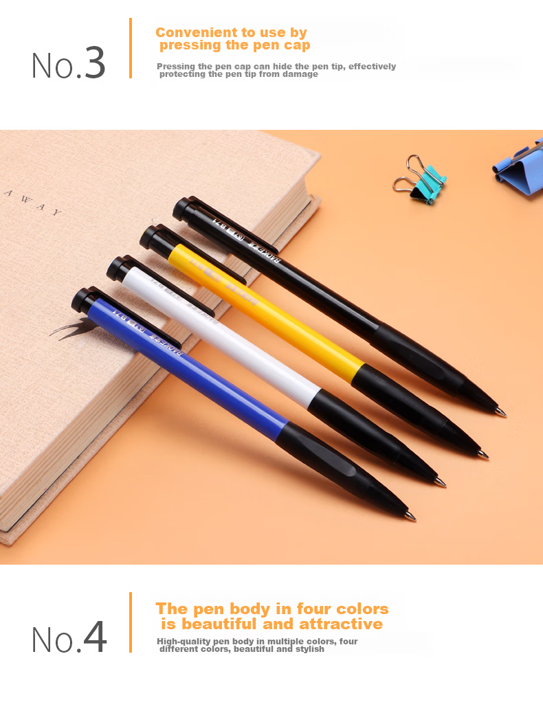 BAOKE B71 0.7mm Retractable Ballpoint Pen, Medium Oil Pen, Soft Rubber Grip, Office Supplies, Black, 60 Pens/tube 4