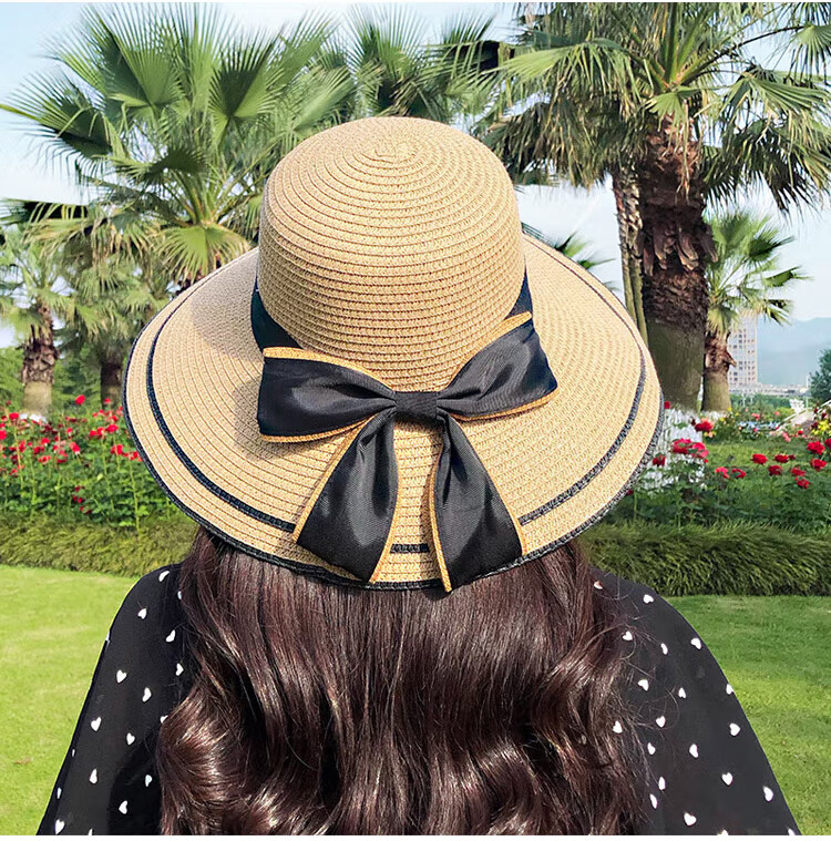 GLO-STORY Women's Sun Hat, Straw Hat for Outdoor Travel, UV Protection, Wide Brim Beach Hat with Bow, WMZ824169 12