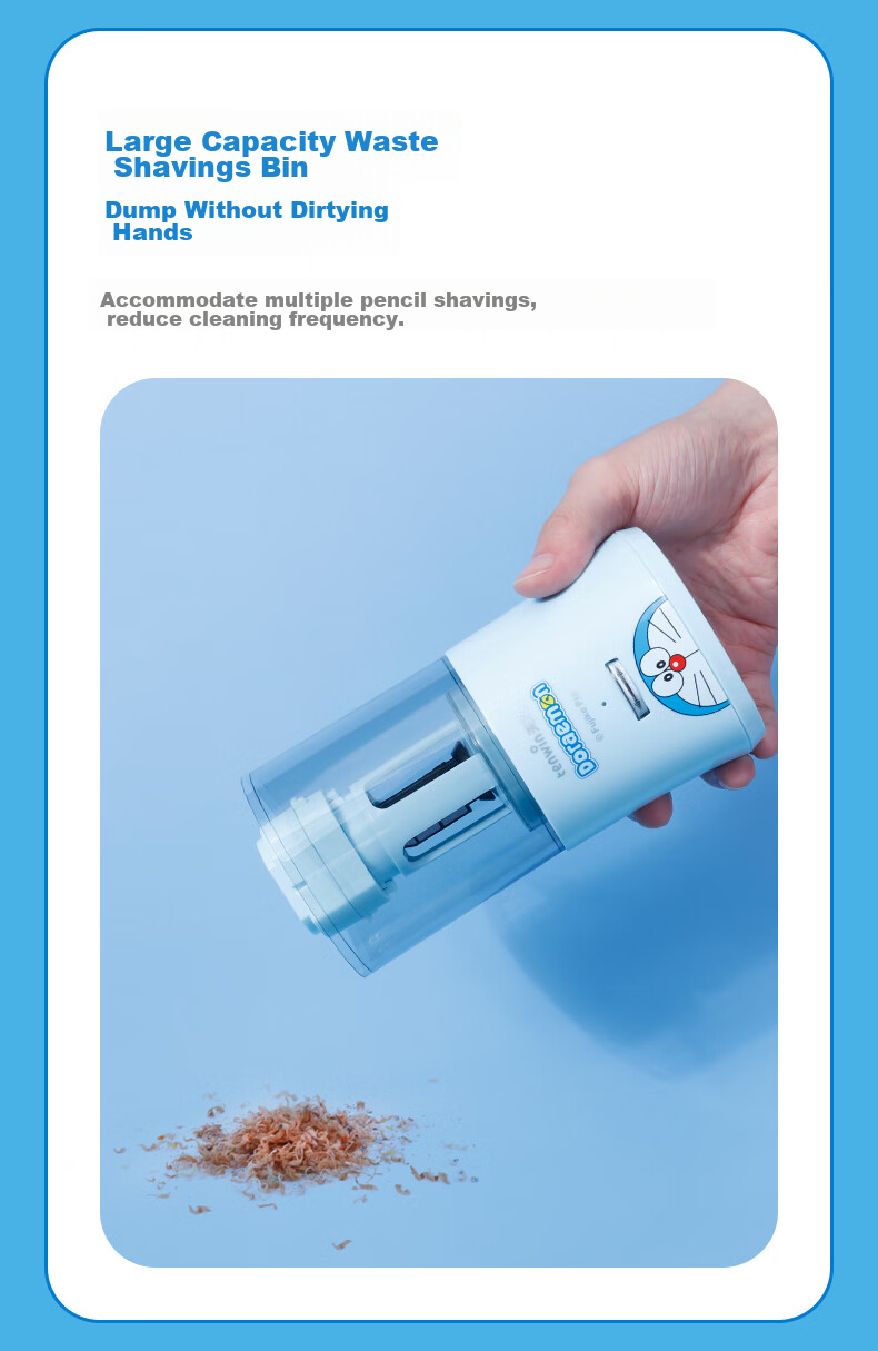 TEN-WIN Children's Fully Automatic Pencil Sharpener, Doraemon IP Stationery, Can Sharpen 8mm Triangular Pencils, Rechargeable Electric Rotary Pencil Sharpener for Elementary School Students, A8018-8 13