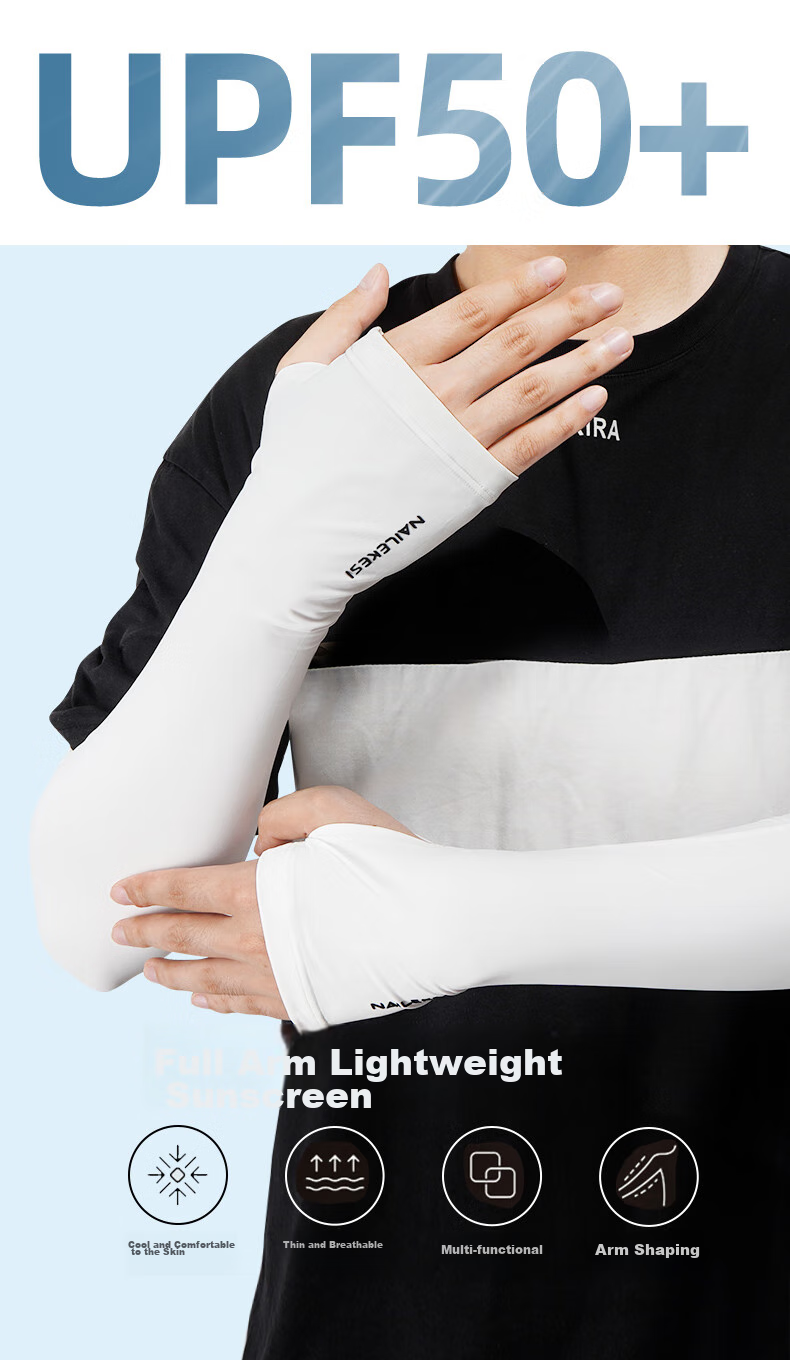 NAILEKESI N Ice Silk Cooling Arm Sleeves for Men And Women, Sun Protection Arm Covers for Running, Cycling, Driving, White, One Pair 2