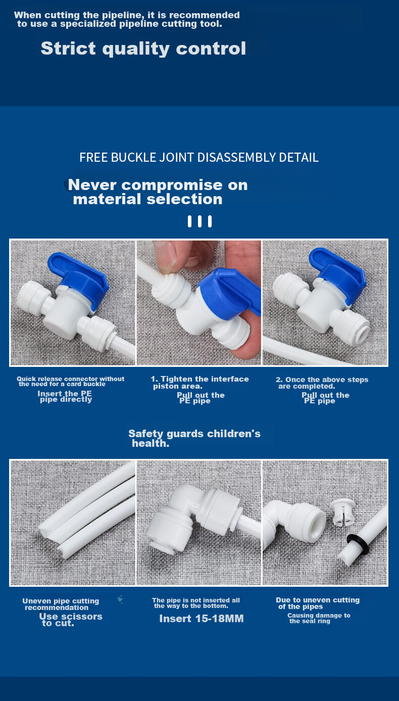 Jingwanhui Universal Water Purifier Accessories, 1/4 Inch Quick Connect Elbow, PE Pipe Quick Connector, Water Pipe Tee Fitting, 5 Pieces Per Pack, W908 9