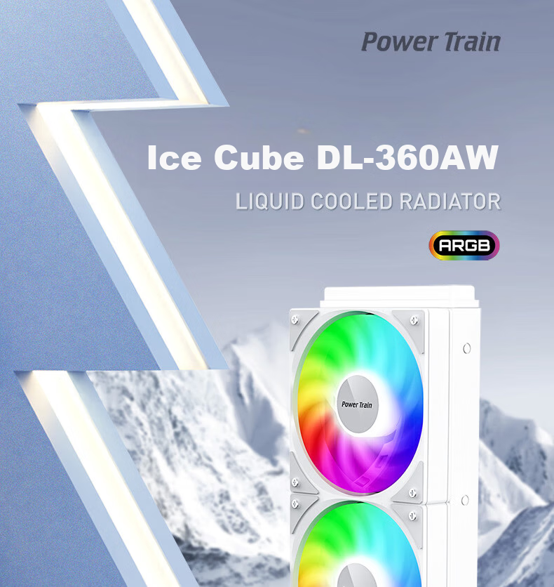 PowerTrain Ice Cube DL360 Integrated Water-Cooled White CPU Cooler ARGB Lighting Synchronized Case for Desktop Computer Host 1700/1200/1150/1151/AM4/AM5 1