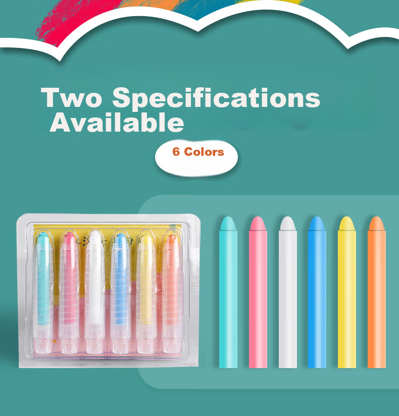 DiLe Children's Water-Soluble Dustless Chalk, Eco-Friendly Dustless Chalk, Erasable And Washable, Colorful Set 6207 (6 Colors) 2