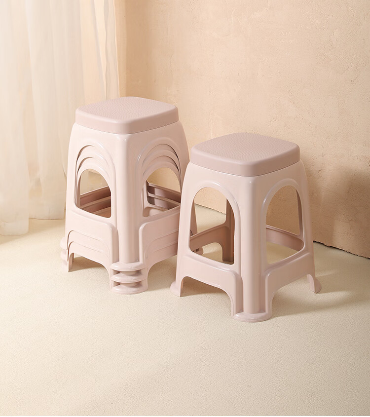 40,000 Kilometers [Set of 4] Household Plastic Stools Thickened Adult High Stools Simple Reinforced Durable Khaki Benches 15