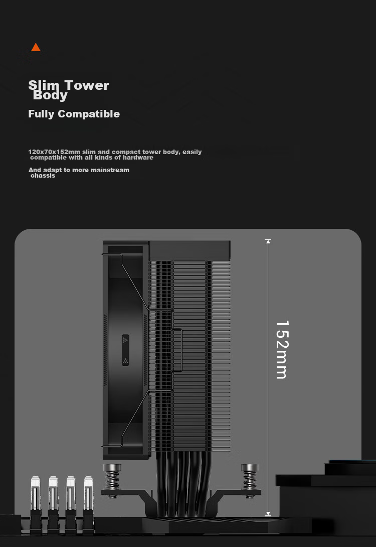 PCCOOLER RT500 Digital Display, BK Matte Black, CPU Air Cooler (5 Heat Pipes / Temperature Display / High-Performance Fan / Triangular Wave Fin / 1700/AM5) 6