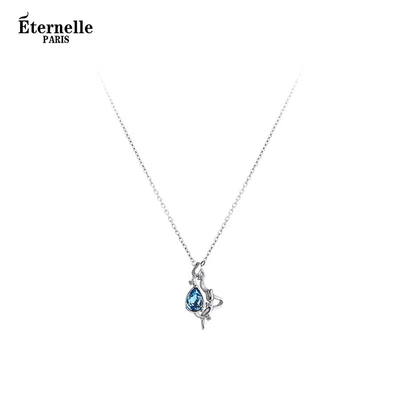 Eternelle French Eternal Rose Necklace, Luxurious And Niche Pure Silver Collarbone Chain for Women, Elegant Birthday Gift, Crystal Blue
