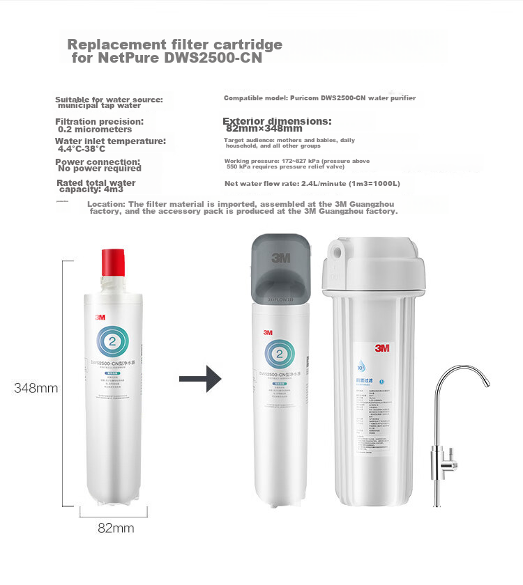 3M Water Purifier, Household Water Filtration System, DWS2500-C Replacement Filter Cartridge, Original DWS2500-C 6