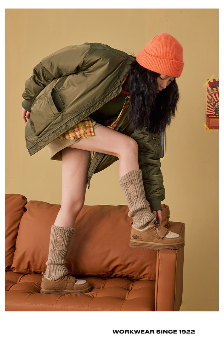 Dickies Women's Snow Boots, Comfortable Casual Flat Shoes, Fleece-Lined Thick Cotton Shoes, Yellow-Brown, Size 35 7