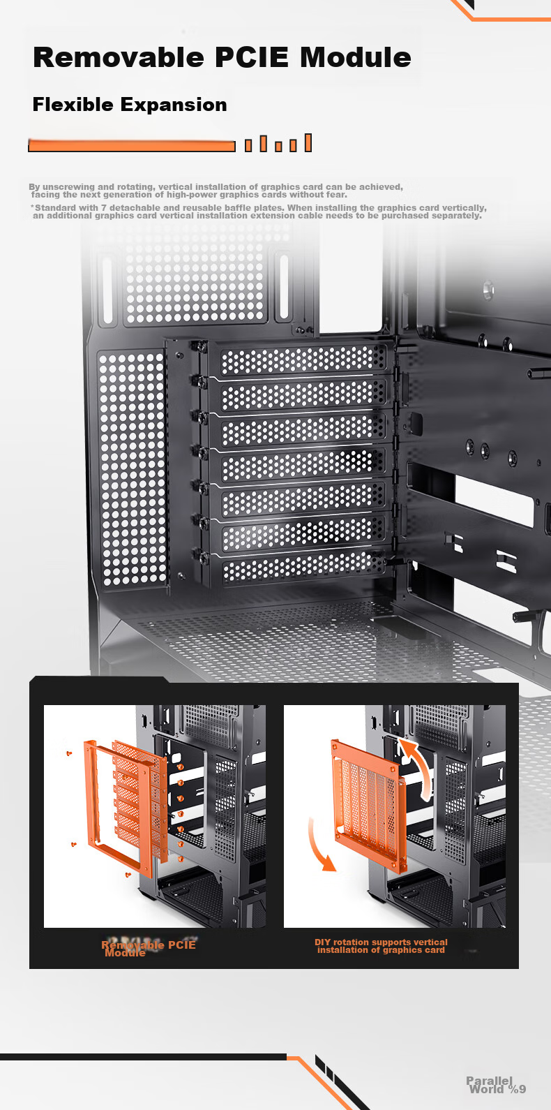 Golden Field Parallel World Black Gaming Computer Desktop Case Compatible with Dual 360mm Water Cooling ATX Motherboard Three-Sided Quick Release Supports Back Mounting 270° Panoramic View 15