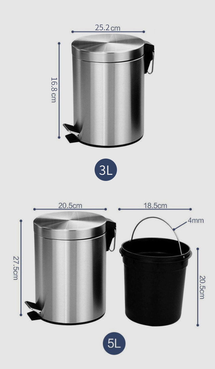 Kimslow KSL413 Stainless Steel Pedal Trash Can 20L Flip Lid Garbage Bin for Kitchen Bathroom Hotel Room 3