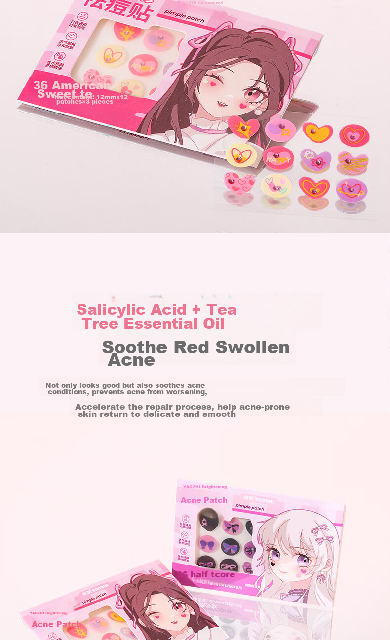 Yaozhi Acne Patch for Women, Concealing, Lightweight, Waterproof, Breathable, Gentle, Soothing, Acne-Fighting, Day And Night Use, Guima Jingling, 36 Patches 5