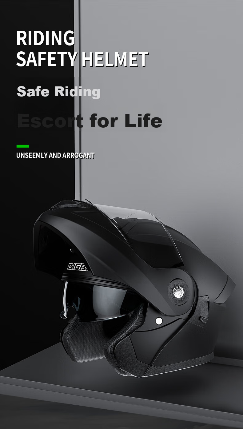 BIGBRO KY-268 Dual-Lens Electric Scooter Helmet, 3C Certified Flip-Up Helmet, Unisex for All Seasons, Lightweight And Breathable, Glossy Black, One Size Fits All 1