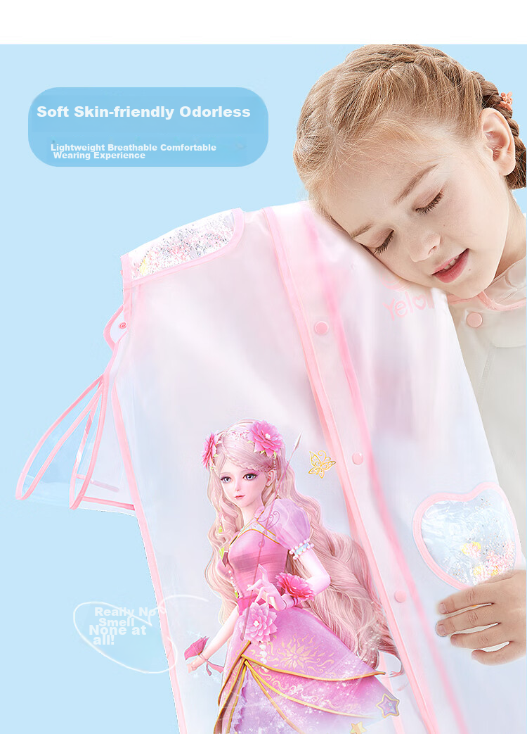 Duomiaowu Children's Raincoat for Girls, Kindergarten Baby with Backpack Space, Elementary School Student Transparent Rain Poncho 28F043 Ice Blue XXL Size 7