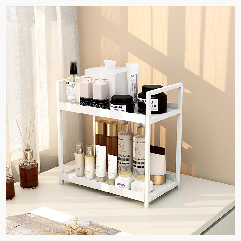 Ourunzhe Desktop Storage Rack, Skincare And Cosmetics Organizer, Dormitory Bedroom Dressing Table Small Shelf, White Double-Layer 8