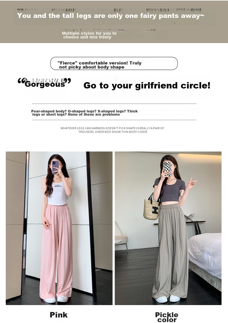 LangSha Ice Silk Wide-Leg Pants for Women, Summer High-Waist Draping Straight Cotton Linen Casual Pants, Japanese-Style Yamamoto Pants, Women's Lazy Style 4