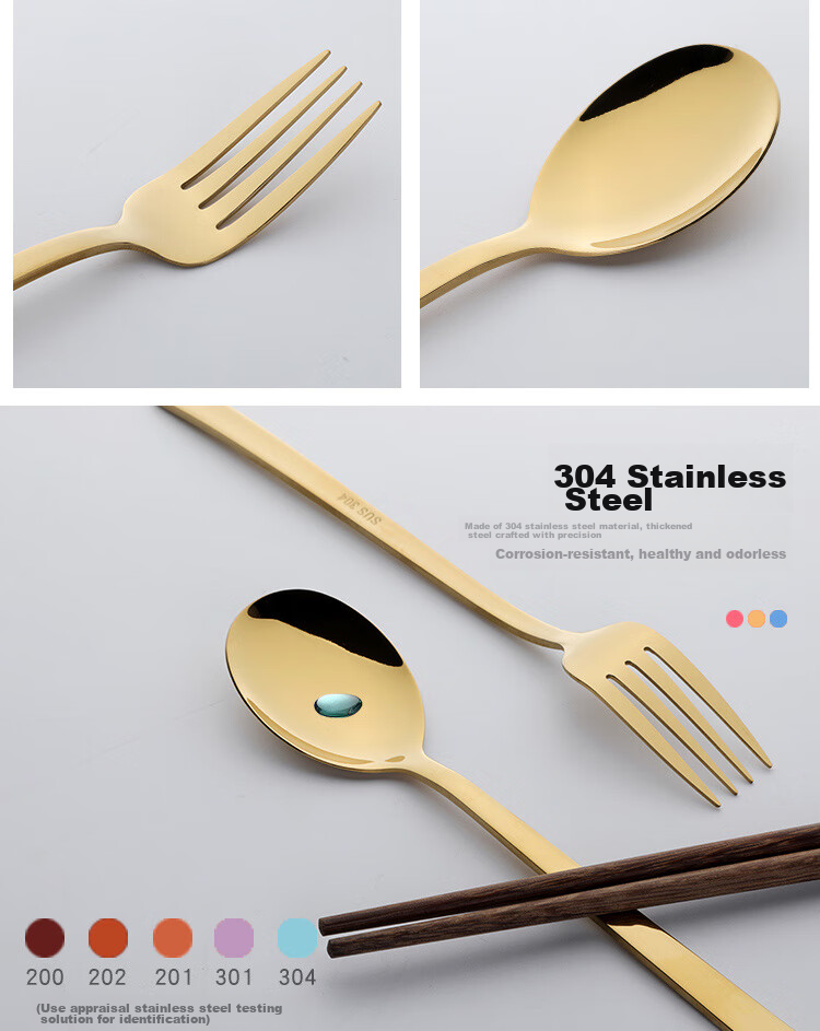 Shihua 304 Stainless Steel Spoon And Fork with Chicken Wing Wood Chopsticks Set, Four-Piece Portable Cutlery for Students, Adults And Travel 11