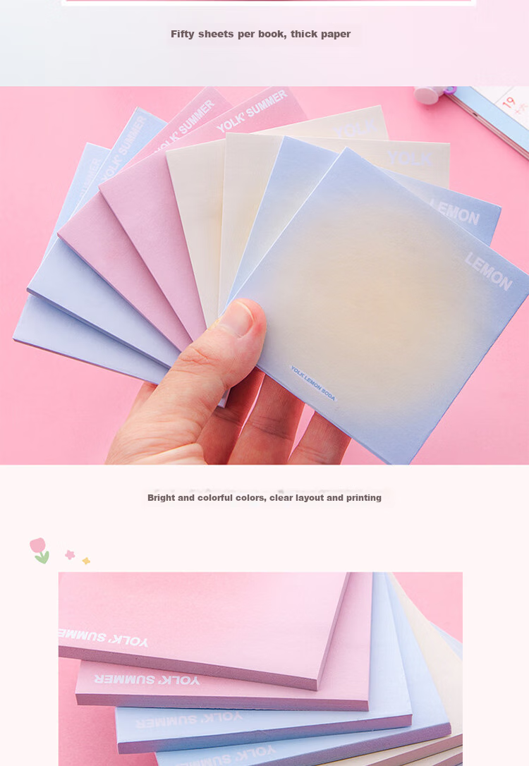 Yuhe 8-Pack Gradient Sticky Notes, Ins-Style Adhesive Labels with Glow Effect, High-Quality Memo Pads, Indicator Stickers for Students' Planners, 400 Sheets Total, 4256 7