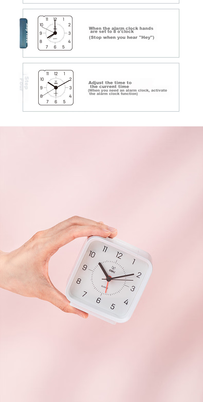 Deli Niusai Series Round Mini Desk Clock, Luxury Low-Noise Design with Soft Night Light for Lazy Sleepers, Green NS886 Back-To Season New Year Gift 8