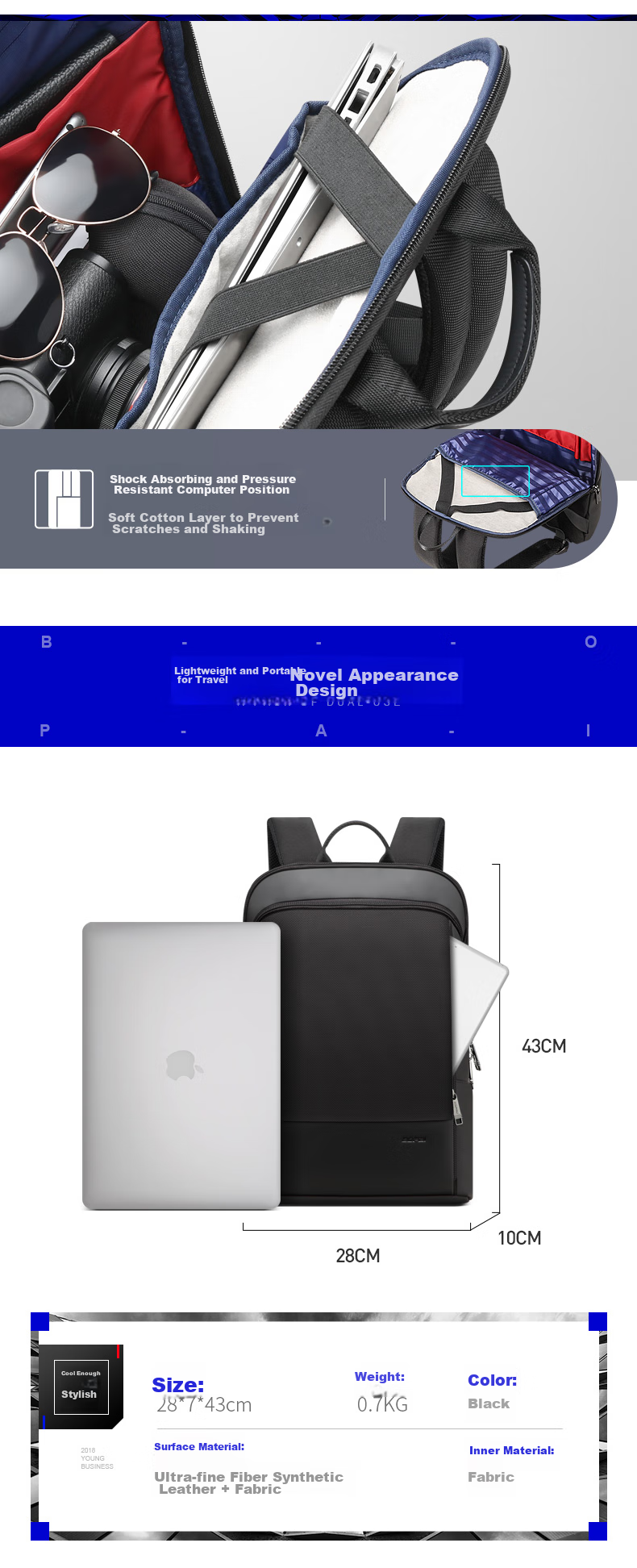 Bopai Ultra-Thin Backpack for Men, Business 16-Inch Lightweight Laptop Bag, Schoolbag, Father's Day Gift 7
