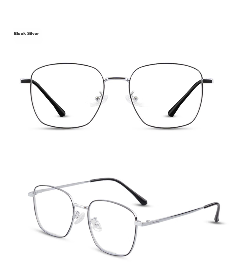 VGO Anti-Blue Light And Radiation Protection Glasses for Men And Women, Titanium Frame Non-Prescription Glasses for Online Classes, Protective Eyewear for Myopia, Frame 10077 Black Silver 11