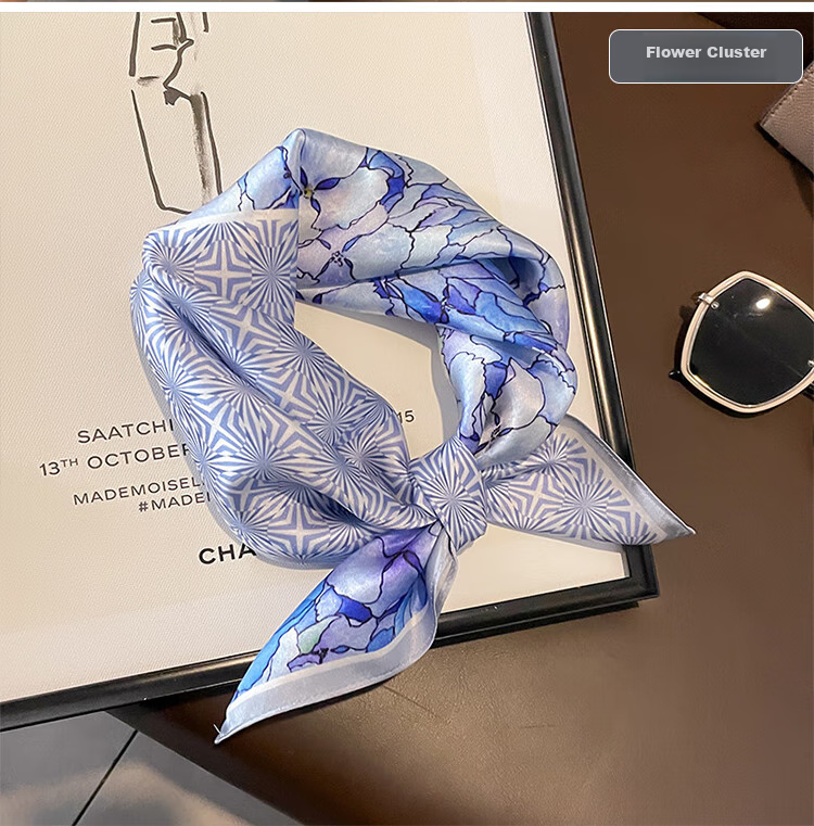 GLO-STORY Silk Scarf for Women, 53cm Mulberry Silk Small Square Scarf, French Vintage Versatile Neck Scarf, Gift Box Set WSJ334001 17