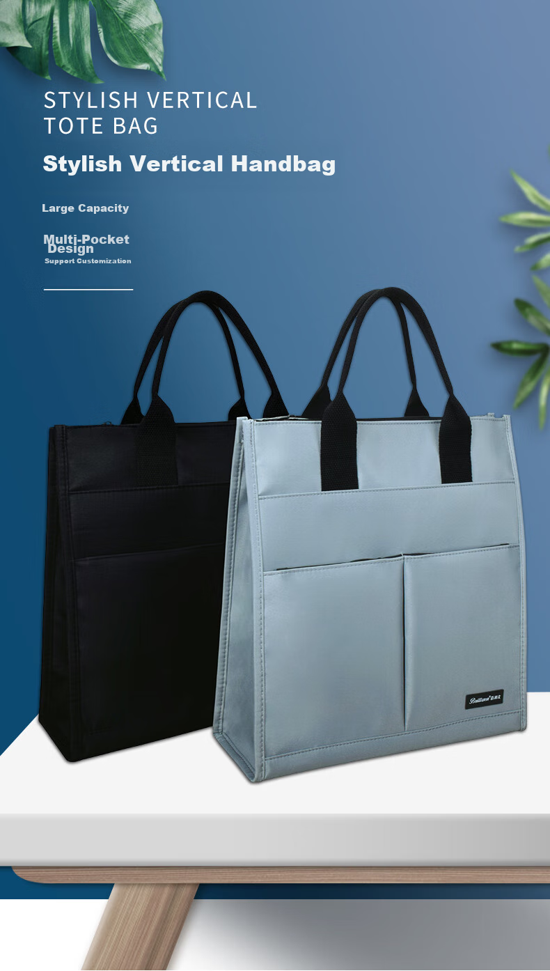 Bailiwen BX1014 Gray-Green Stylish Vertical Handbag, Student Tutoring Bag, Class Package, Handheld Schoolbag, Art Bag, Tutoring Class Book Carrier, Briefcase, Document Bag 1