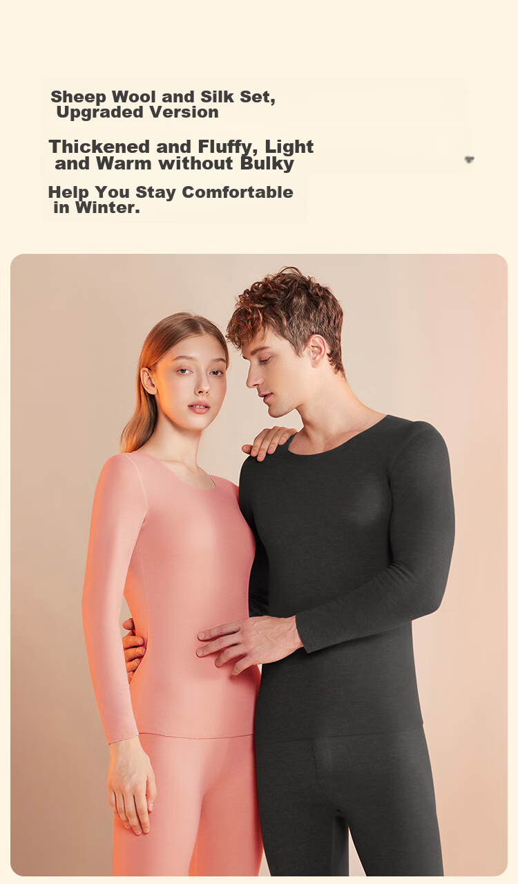 MiiOW New Men's Thermal Underwear, German Wool Heating, Contains Wool And Silk, Antibacterial, Seamless Autumn Top And Pants, Black, XL 6