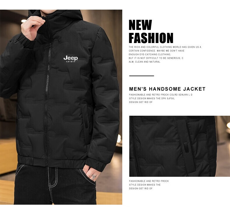 JEEP SPIRIT Men's Cotton Jacket, Autumn And Winter Thickened Padded Coat, Hooded Windproof Warm Casual Versatile Outerwear 12