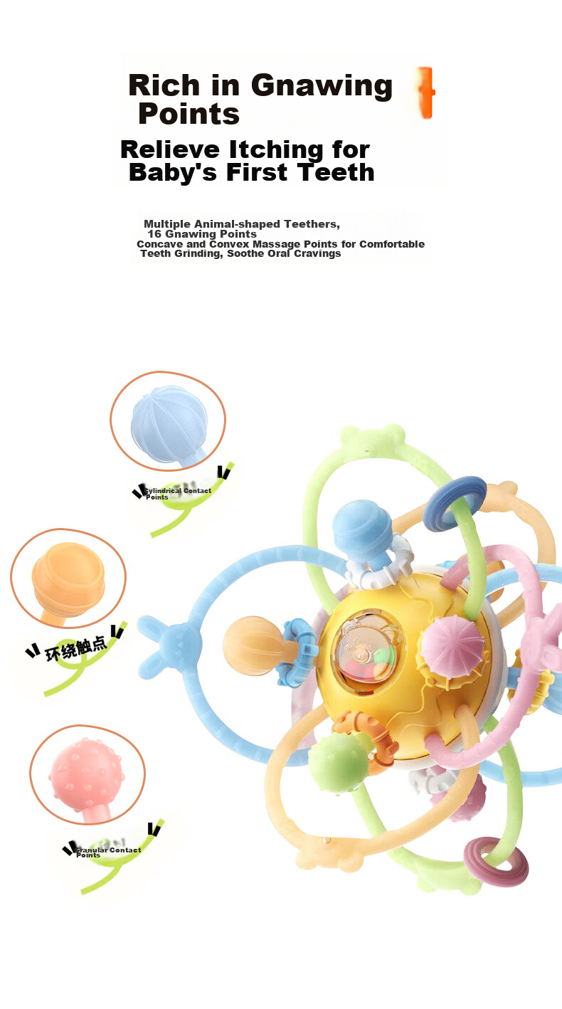 Beisinai Manhattan Rattle Ball, Suitable for Infants 0-6 Months, Chewable Food Grade Toy, Oral Stage Baby Rattle 5