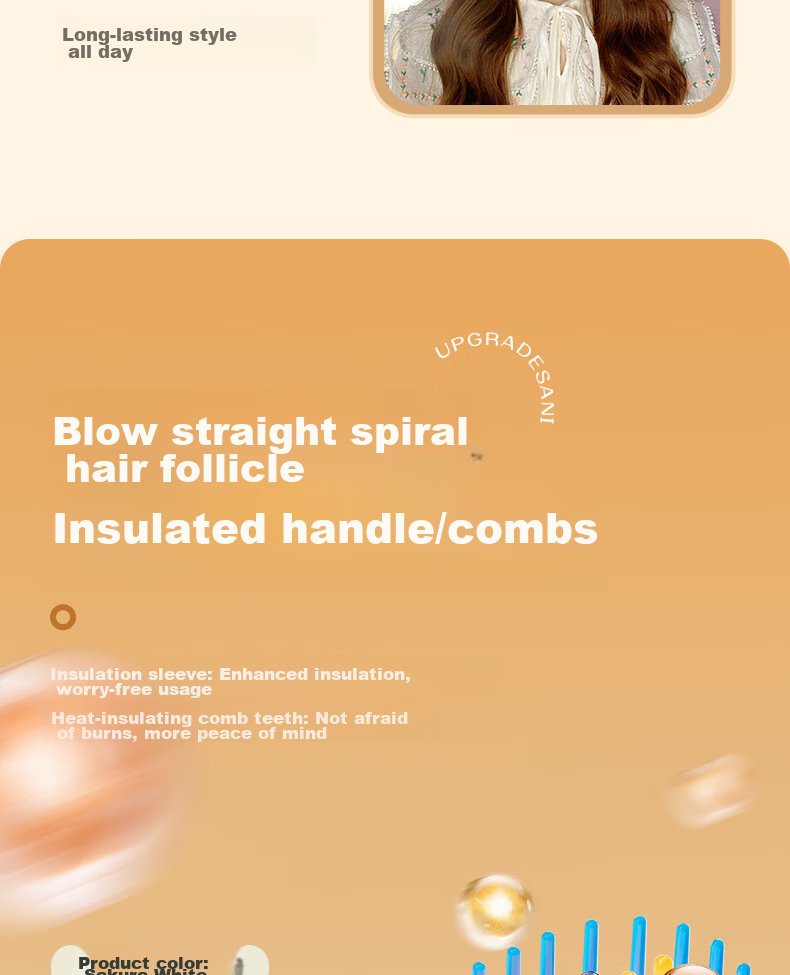 AUX Direct Hair Straightening Brush with Negative Ions, Quick Heating Inner Clip, Goddess Volumizing, High Crown Styling Brush, Dorm Three-Minute Fast Styling, Constant Temperature Hair Protection [Essential for Travel] 13
