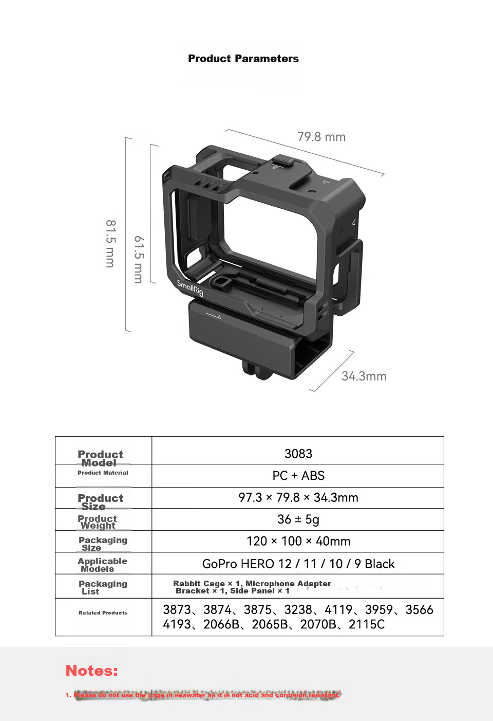 SmallRig 3083 GoPro 13/12/11/10/9 Action Camera Cage Expansion Frame Video Shooting Accessory 6