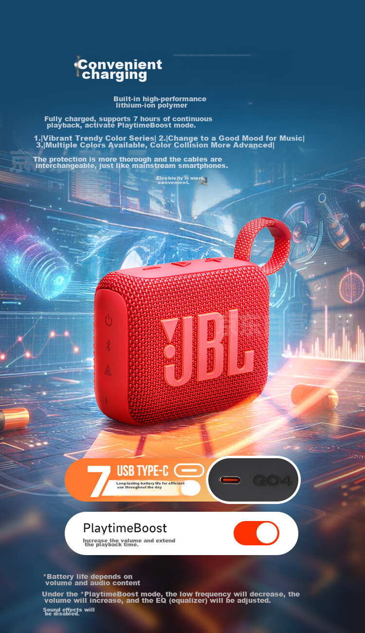 JBL GO4 Music Gold Brick Fourth Generation, Bluetooth Speaker, Outdoor Portable Speaker, Mobile And Computer Speaker, Subwoofer, Cycling And Running, Gift Recommendation, Jazz Blue 5