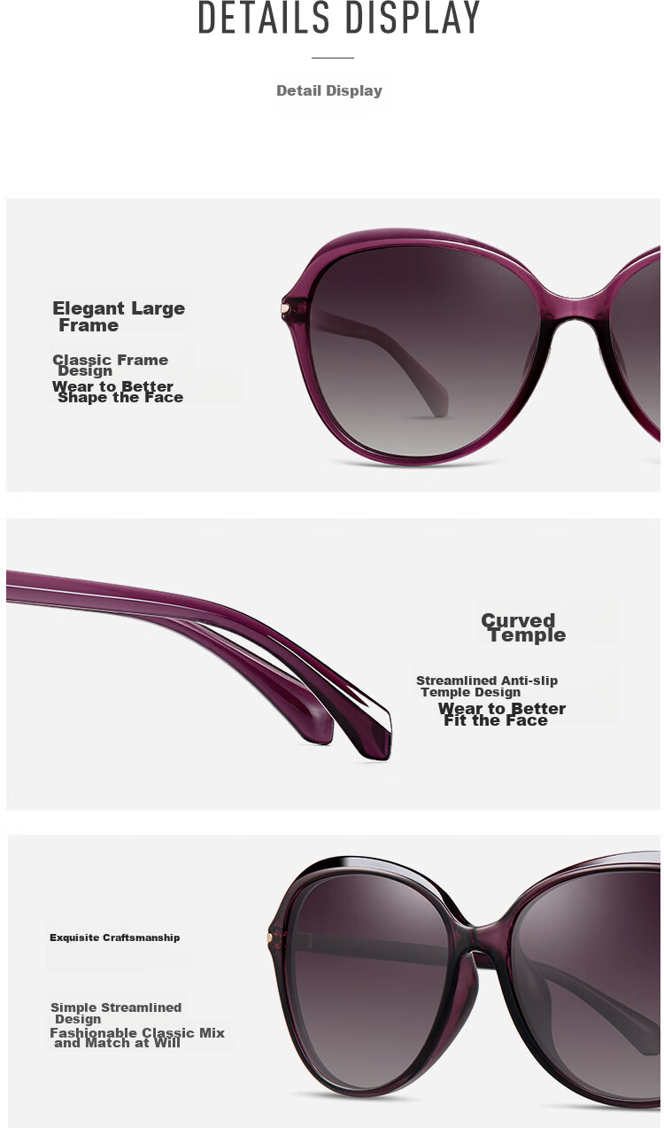 PARIM Sunglasses for Women, Fashionable And Elegant Large Frame Sunglasses, Round Face-Minimizing Effect, Sun Protection, UV Protection, Polarized Driving Glasses 10
