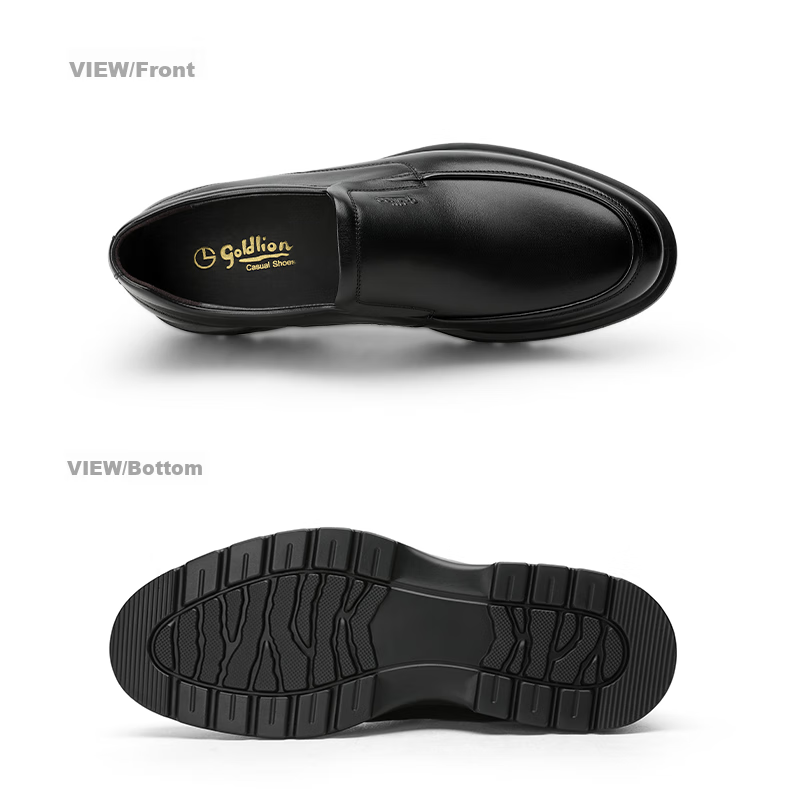 Goldlion Men's Shoes, Urban Fashion Simple Business Casual Shoes, Comfortable Slip-On Loafers, 59623040101A, Black, Size 41 16
