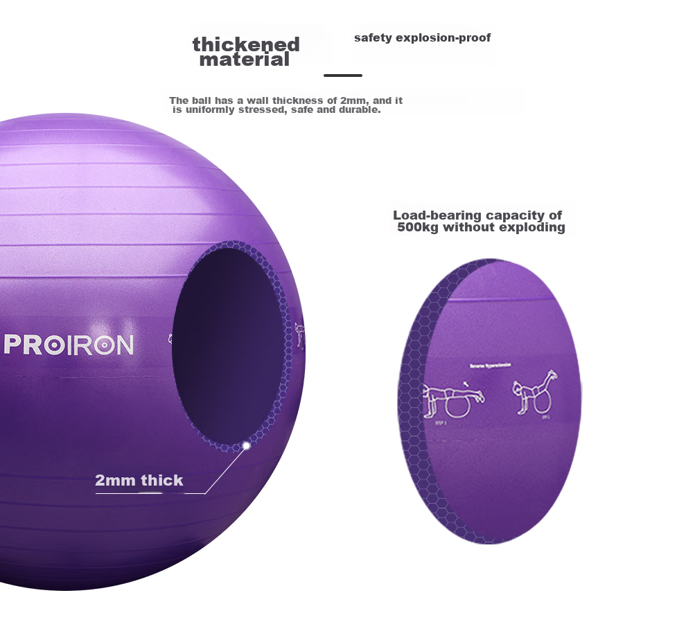 PROIRON Puli'ai Yoga Ball, Thickened Anti-Burst Fitness Ball for Adults, Large Balance Ball, 65cm Elegant Gray 5