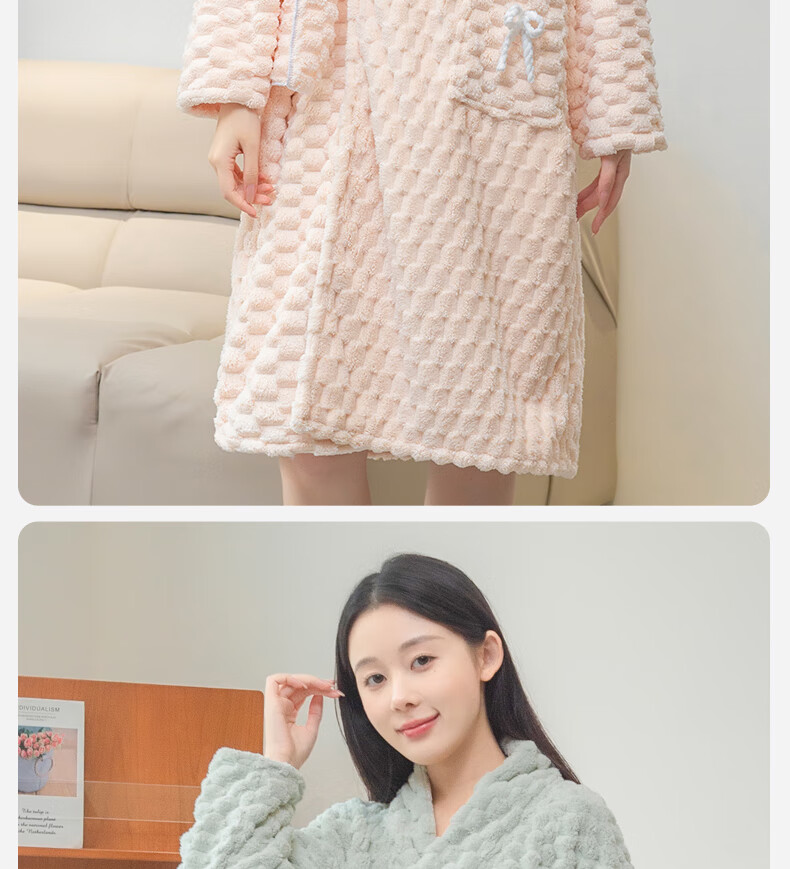 Fan Ye Home Cloud Pattern Wearable Coral Fleece Bathrobe Absorbent Thickened Long Sleeve Breathable Summer Bath Towel Skirt for Women 8