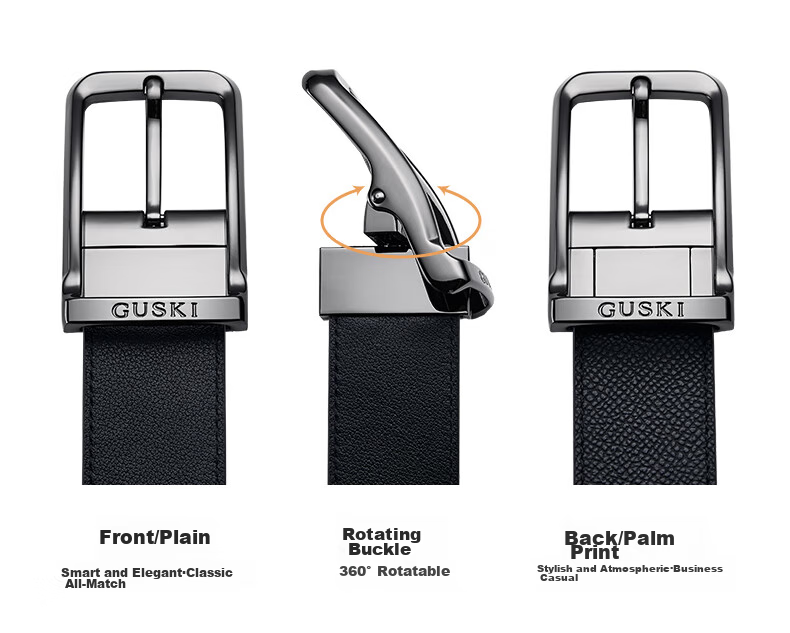 GUSKI Brand Men's Genuine Leather Belt, Gift Box with Rotating Pin Buckle, Birthday Present for Boyfriend Or Husband 3