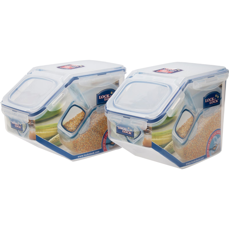 LOCK&LOCK Kitchen Plastic Grain Storage Rice Container, Cereal Moisture-Proof And Insect-Resistant Fresh-Keeping Storage Container Set of Two (5L*2)