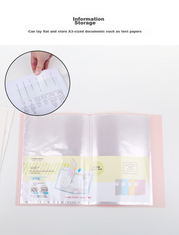 KOKUYO A3 Document Folder, Foldable File Organizer, Pastel Cookie Color, Student Exam Paper Folder, Pink, 20 Pockets, 1 Inner Sheet, WSG-CBCW28P3C Loose-Leaf Full Mesh, Low Price 2